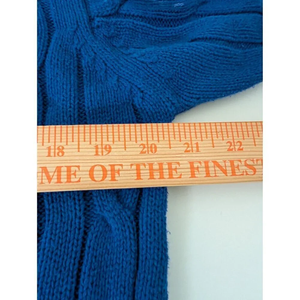 Talbots Cable Knit Cardigan Womens Size Medium Blue 100% Cotton V Neck Sweater